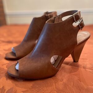 Brown Peep-Toe Heeled Sandals